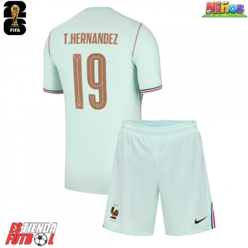 Francia Theo Hernandez #19 Segunda Equipación Niños Mundial 2026 Manga Corta (+ Pantalones cortos)